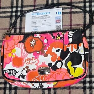 Jimmy Choo Pink and Orange Floral Shoulder Bag W/COA